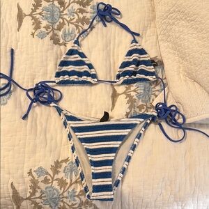 Blue and White Striped Bikini Set